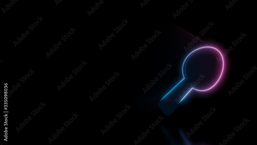 Poster abstract 3d rendering glowing blue purple neon symbol of spoon with glowing outlines with rays on bl
