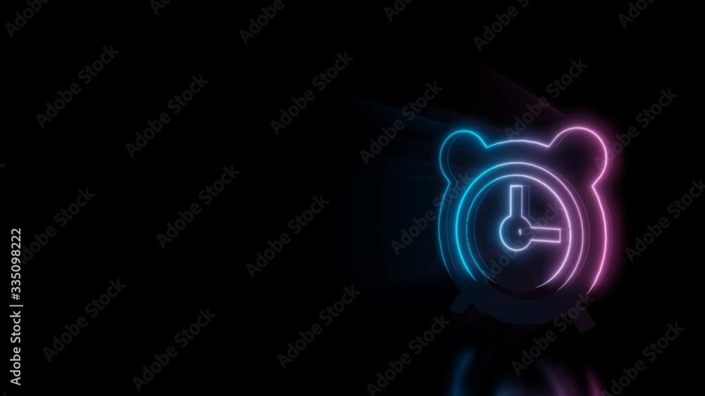 Aufkleber abstract 3d rendering glowing blue purple neon symbol of alarm clock with two bells and thick clock 