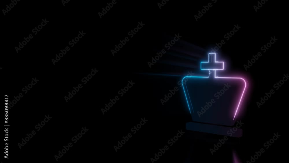 Poster abstract 3d rendering glowing blue purple neon symbol of chess king figure with glowing outlines wit