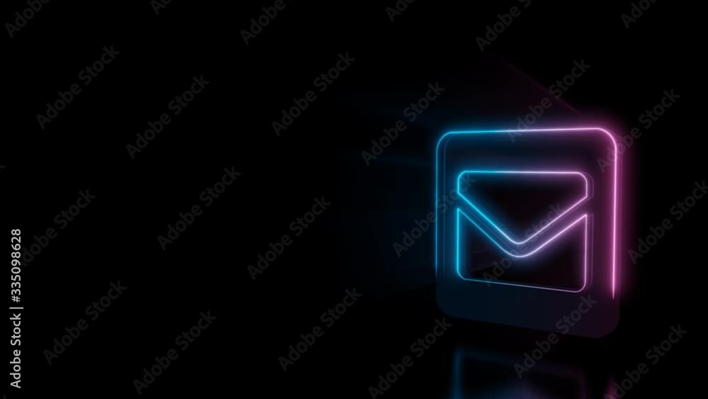 Poster abstract 3d rendering glowing blue purple neon symbol of envelope in square with glowing outlines wi