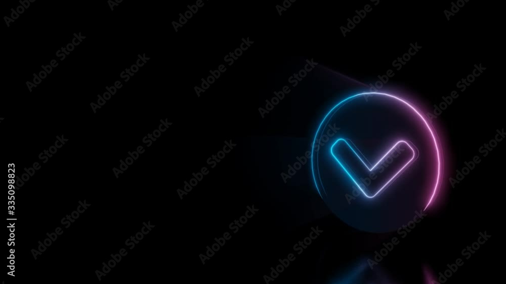 Poster abstract 3d rendering glowing blue purple neon symbol of down chevron in circle with glowing outline