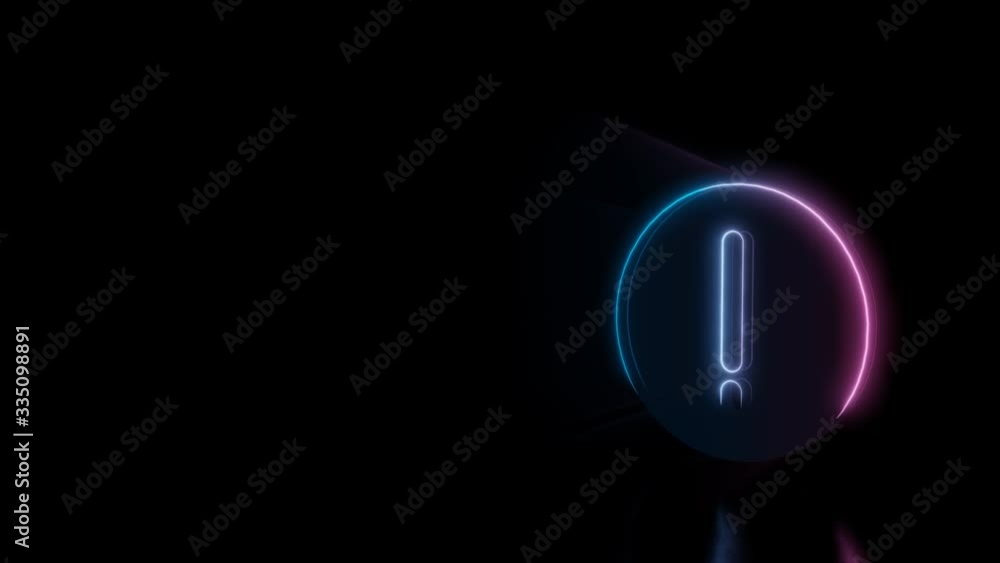 Poster abstract 3d rendering glowing blue purple neon symbol of exclamation sign in circle with glowing out