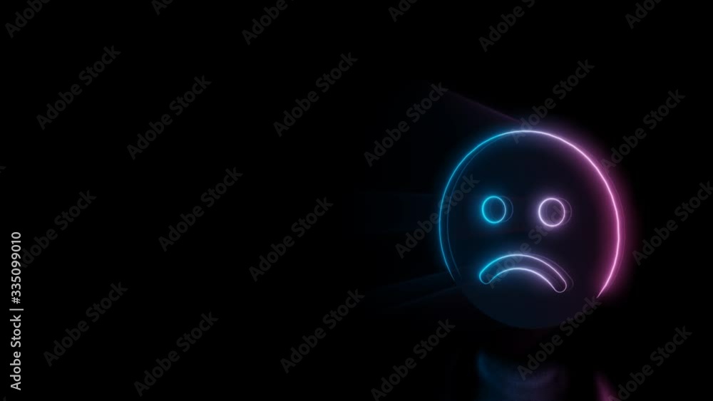 Poster abstract 3d rendering glowing blue purple neon symbol of frown emoticon with glowing outlines with r