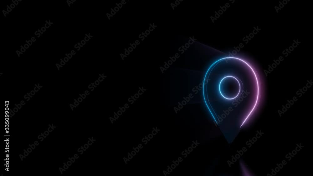 Poster abstract 3d rendering glowing blue purple neon symbol of placeholder with glowing outlines with rays