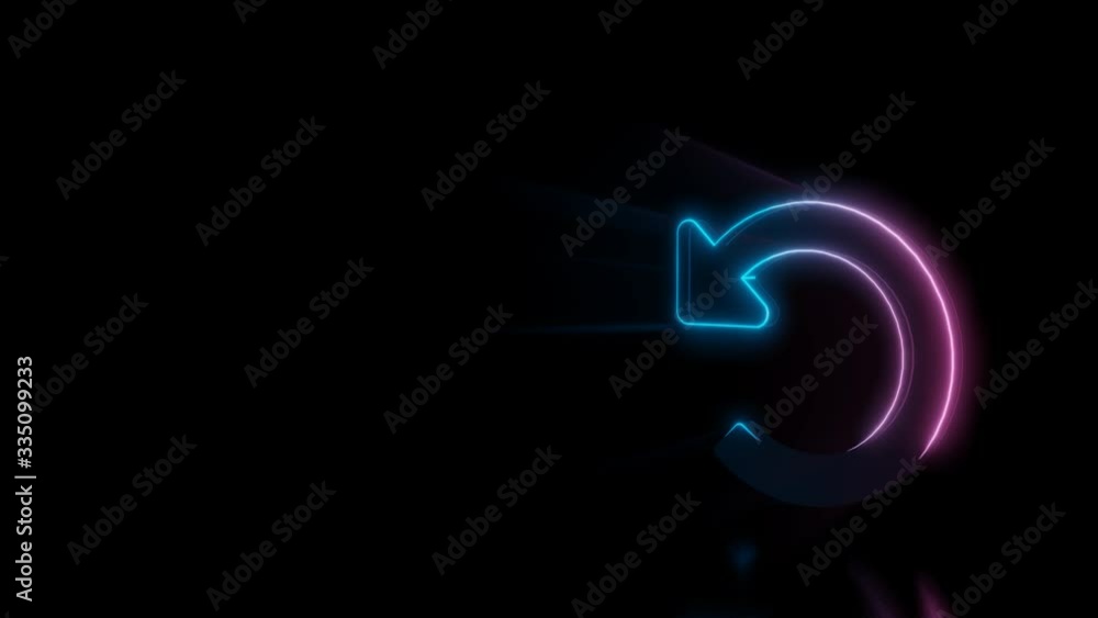 Poster abstract 3d rendering glowing blue purple neon symbol of undo arrow with glowing outlines with rays 