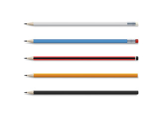 Realistic vector set of classic simple wooden graphite pencils.