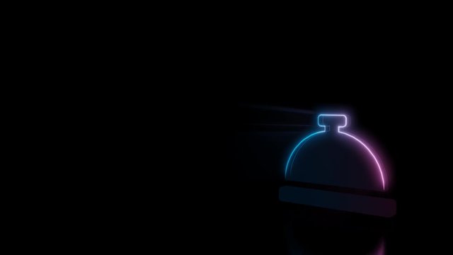 Abstract 3d rendering glowing blue purple neon symbol of hotel concierge bell with glowing outlines with rays on black background with reflection
