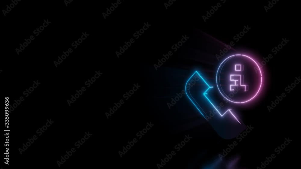 Poster abstract 3d rendering glowing blue purple neon symbol of headphone with information symbol in circle
