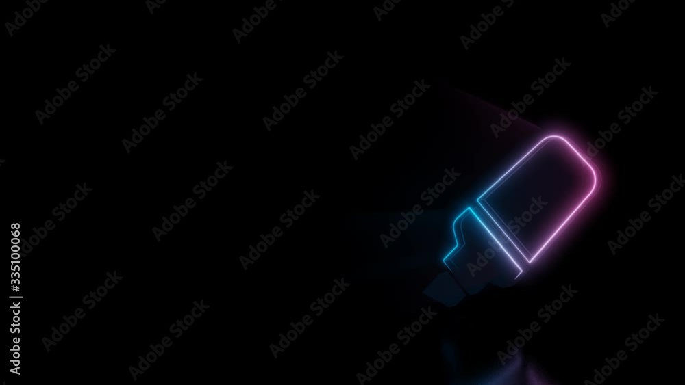 Poster abstract 3d rendering glowing blue purple neon symbol of highlighter marker with glowing outlines wi