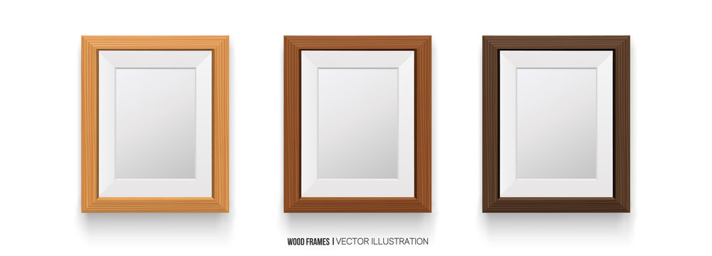 Realisti Wood Frame Isolated on White Background.Different colors. 3D. for Presentations,photo and art. Vector Elements.vector