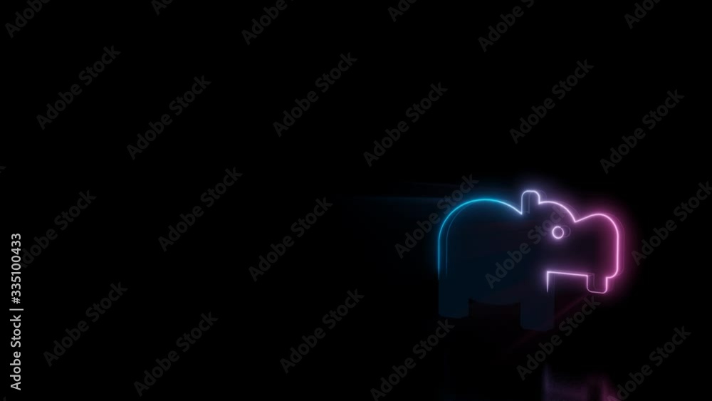 Poster abstract 3d rendering glowing blue purple neon symbol of hippo from profile with glowing outlines wi