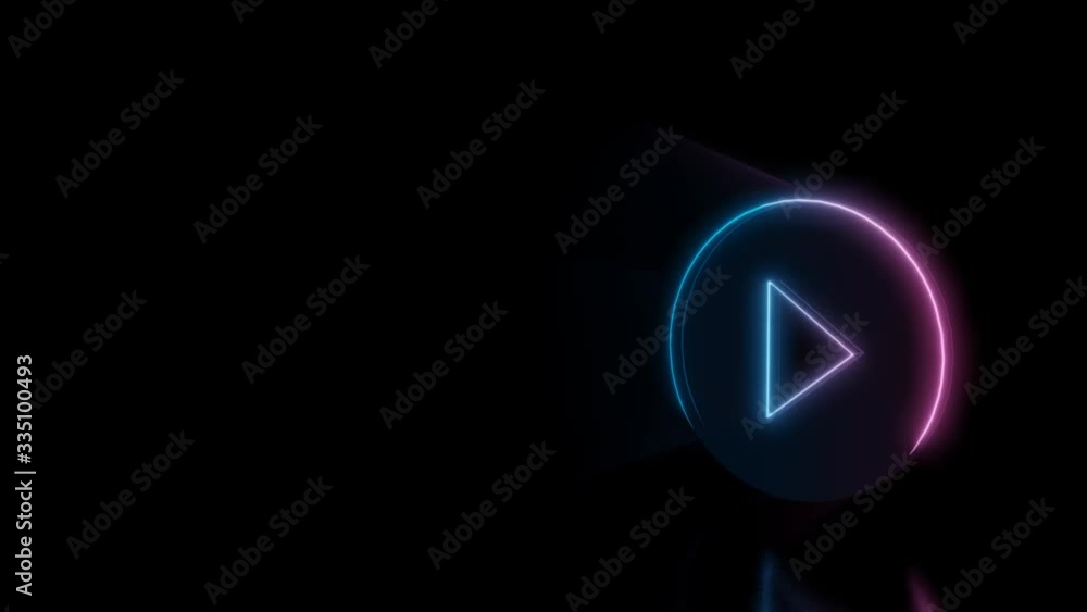 Poster abstract 3d rendering glowing blue purple neon symbol of play in circle with glowing outlines with r