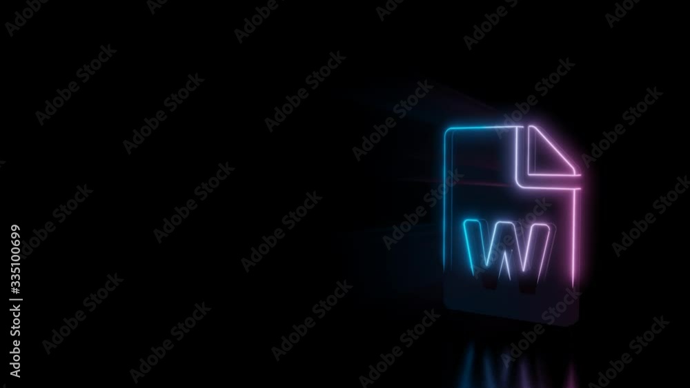 Poster abstract 3d rendering glowing blue purple neon symbol of paper with bent corner and w letter with gl