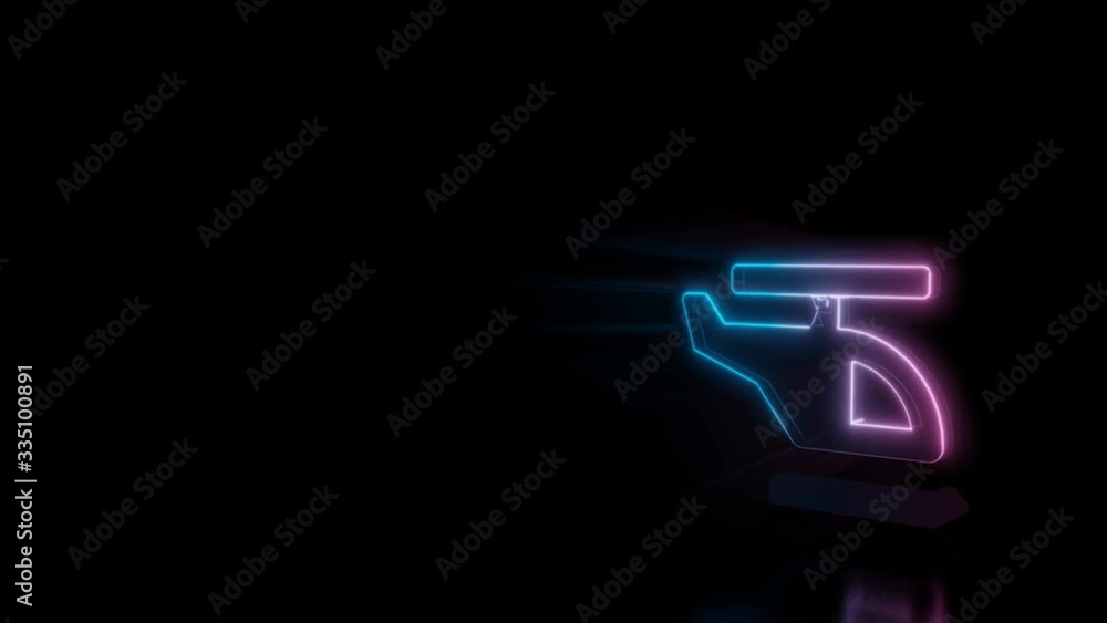Poster abstract 3d rendering glowing blue purple neon symbol of helicopter from profile with glowing outlin