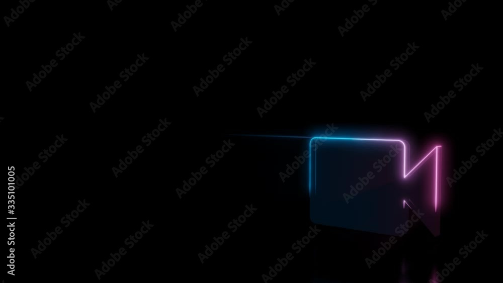 Poster abstract 3d rendering glowing blue purple neon symbol of camera with lens with glowing outlines with