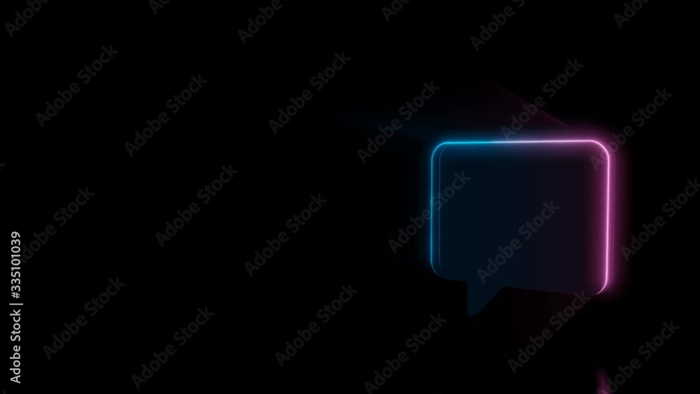Poster abstract 3d rendering glowing blue purple neon symbol of rectangular rounded chat bubble with glowin