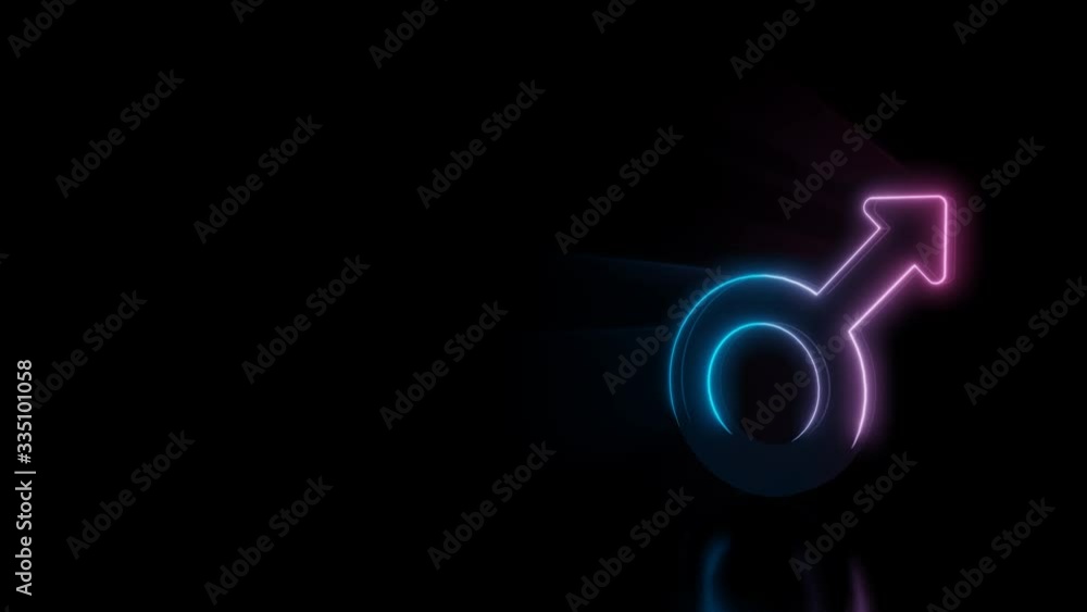 Poster abstract 3d rendering glowing blue purple neon symbol of mars symbol with glowing outlines with rays