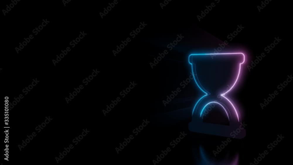 Poster abstract 3d rendering glowing blue purple neon symbol of hourglass in start phase with glowing outli