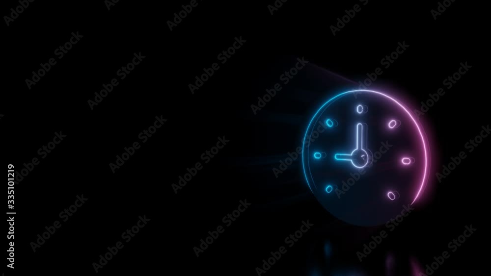 Aufkleber abstract 3d rendering glowing blue purple neon symbol of wall clock with glowing outlines with rays 