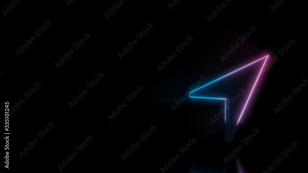 Poster abstract 3d rendering glowing blue purple neon symbol of compass needle pointing to top right with g