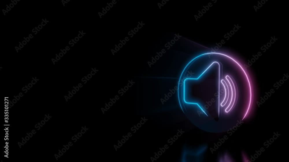 Poster abstract 3d rendering glowing blue purple neon symbol of speaker in circle middle with glowing outli