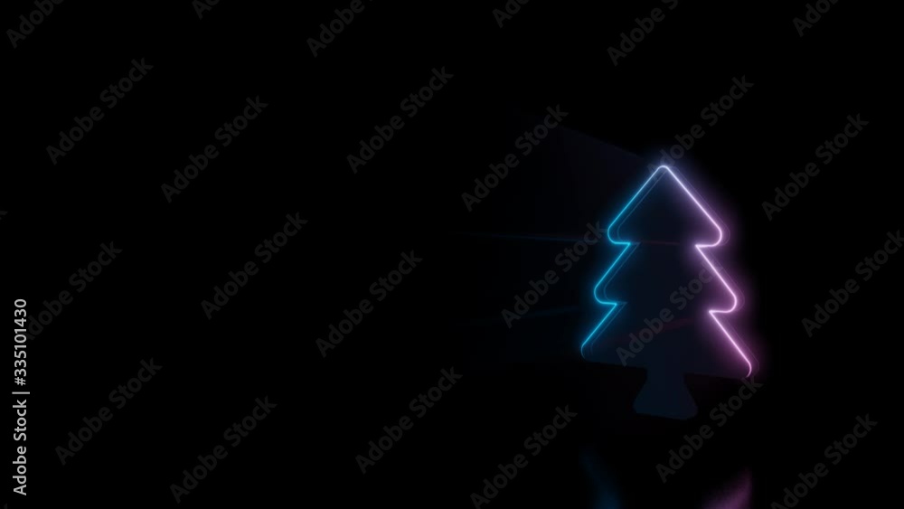 Poster abstract 3d rendering glowing blue purple neon symbol of coniferous tree with glowing outlines with 