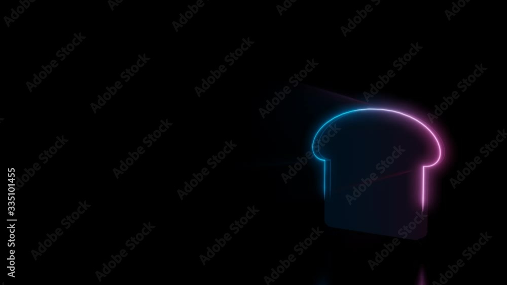 Poster abstract 3d rendering glowing blue purple neon symbol of slice of toast bread with glowing outlines 