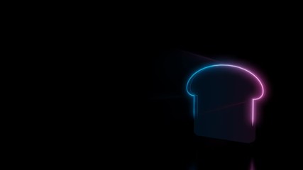 Abstract 3d rendering glowing blue purple neon symbol of slice of toast bread with glowing outlines with rays on black background with reflection - Powered by Adobe