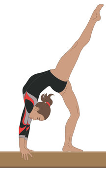 Gymnast Female In Artistic Pose On The Balance Beam Isolated On A White Background