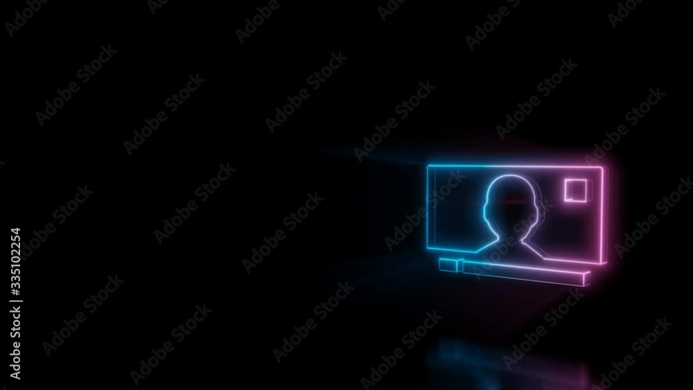 Poster abstract 3d rendering glowing blue purple neon symbol of television with menu on screen with glowing