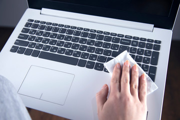 woman hand napkin and computer