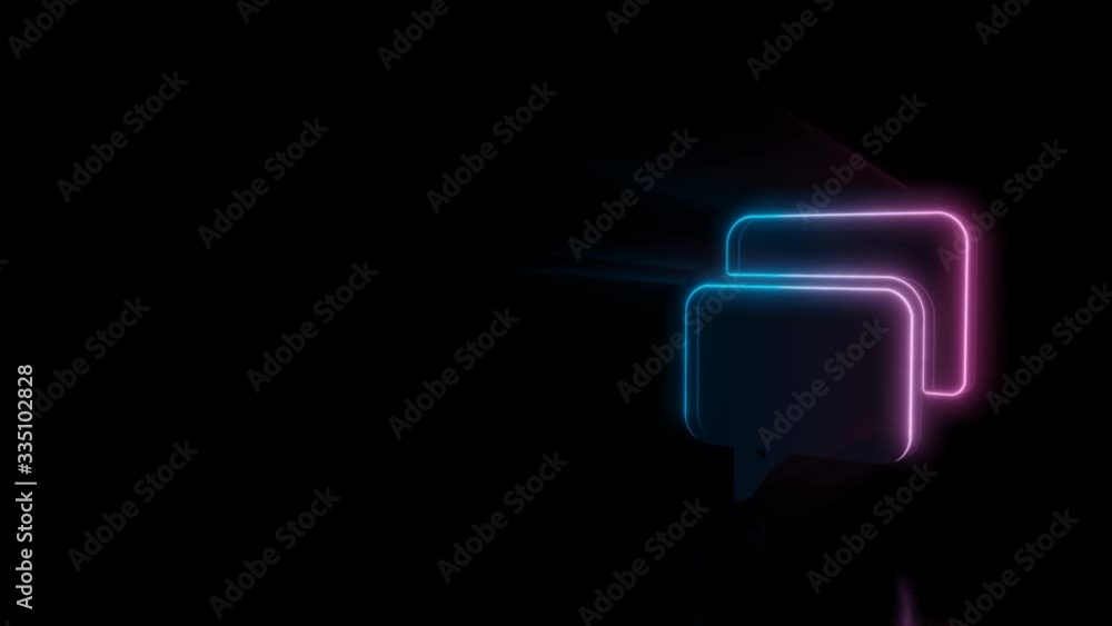 Poster abstract 3d rendering glowing blue purple neon symbol of two rectangular rounded chat bubbles with g