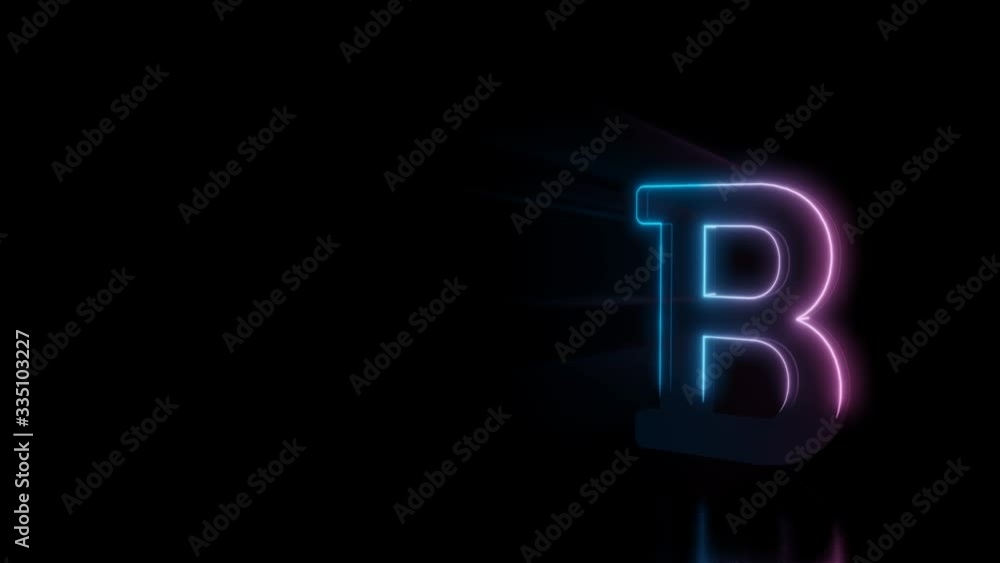 Poster abstract 3d rendering glowing blue purple neon symbol of bold font with glowing outlines with rays o