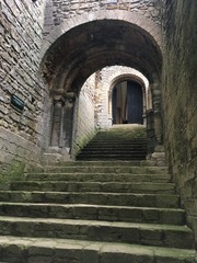 Stairs leading to derelict castle