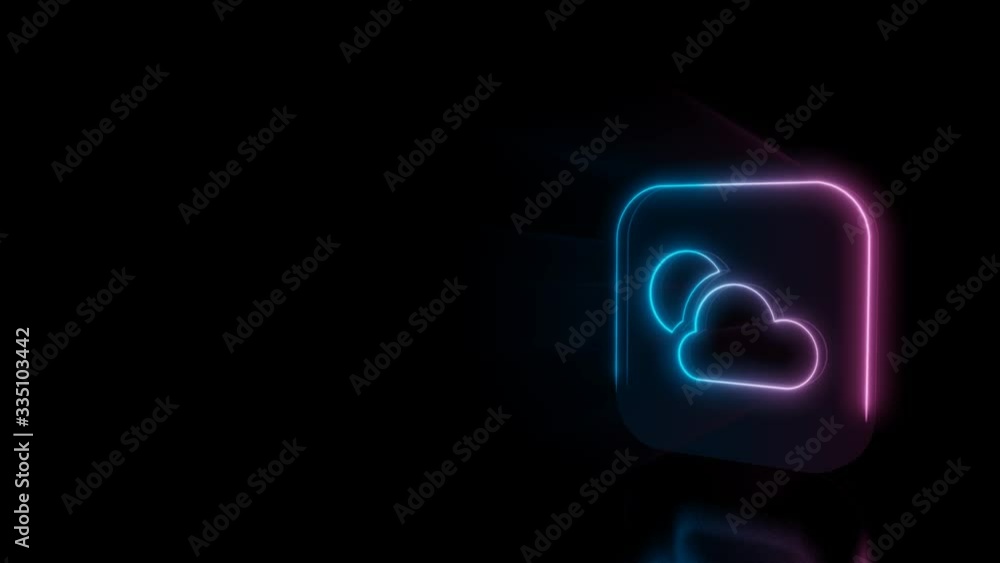 Poster abstract 3d rendering glowing blue purple neon symbol of rounded square with cloud and sun inside wi