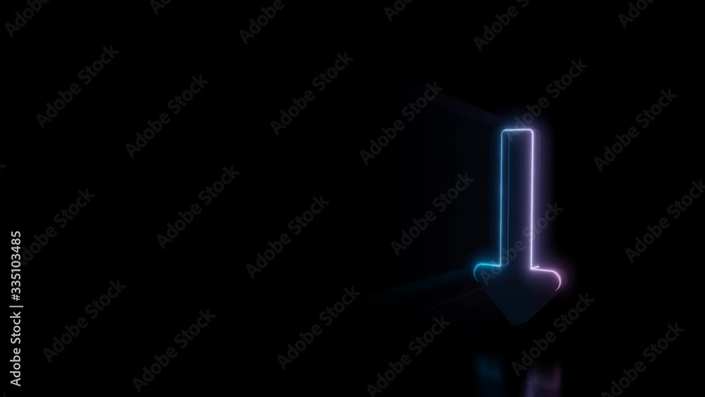 Poster abstract 3d rendering glowing blue purple neon symbol of long down arrow with glowing outlines with 