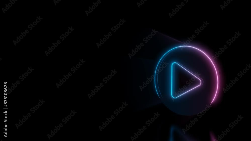 Poster abstract 3d rendering glowing blue purple neon symbol of rounded play in circle with glowing outline