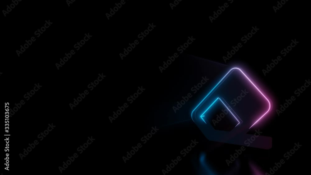 Poster abstract 3d rendering glowing blue purple neon symbol of eraser on surface with glowing outlines wit