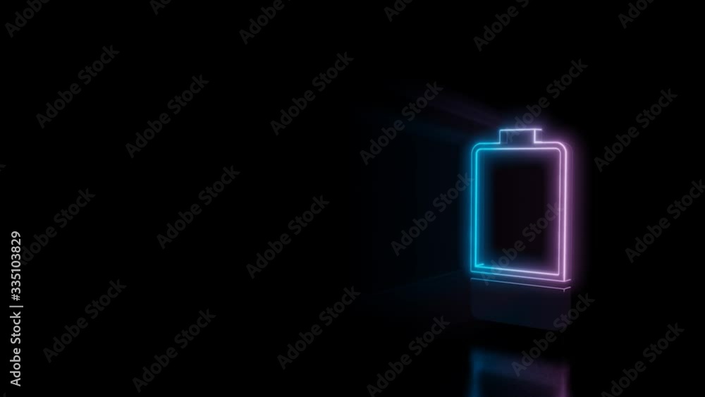 Poster abstract 3d rendering glowing blue purple neon vertical symbol of one third charged battery with glo