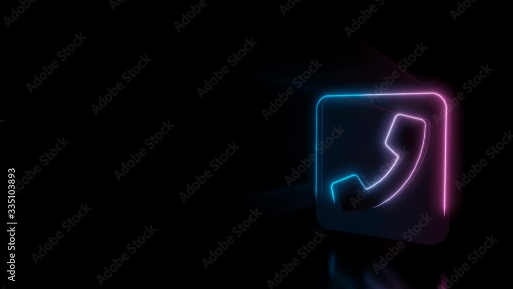 Poster abstract 3d rendering glowing blue purple neon symbol of phone in rounded square with glowing outlin