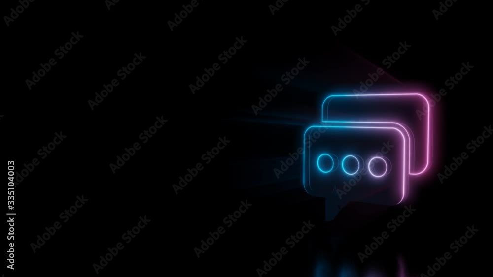 Poster abstract 3d rendering glowing blue purple neon symbol of two rectangular rounded chat bubbles with t