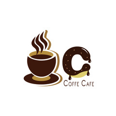 Letter  for Coffee logo design vector template with Vintage Concept style. beverage products for coffee shop, Cafe, Coffee House, Coffee maker, Company and Business.