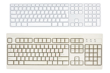 New and old keyboard isolated on whire background