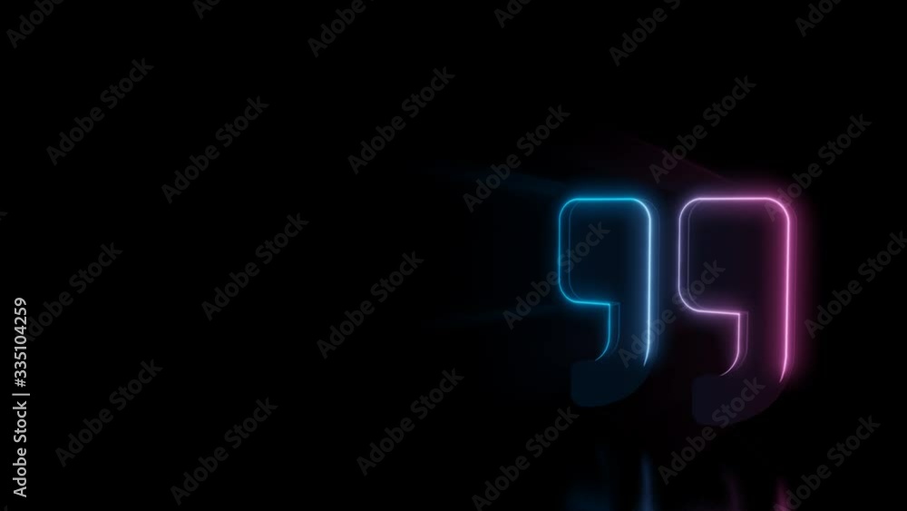 Poster abstract 3d rendering glowing blue purple neon symbol of quote right mark with glowing outlines with