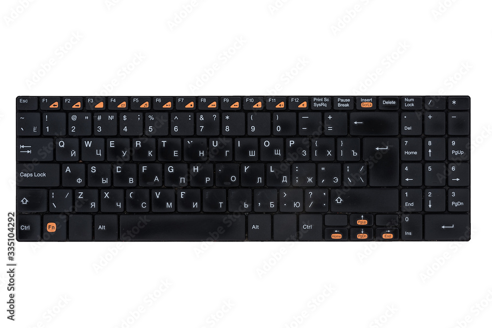 Aufkleber black used computer keyboard isolated on a white background