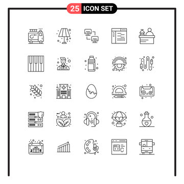 Editable Vector Line Pack of 25 Simple Lines of concierge, page, computer, development, code