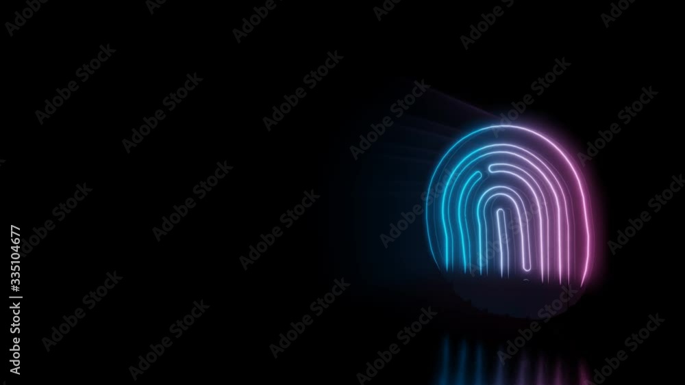 Poster abstract 3d rendering glowing blue purple neon symbol of inverse fingerprint with glowing outlines w