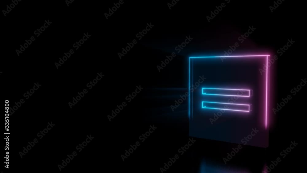 Poster abstract 3d rendering glowing blue purple neon symbol of equal symbol in square with glowing outline