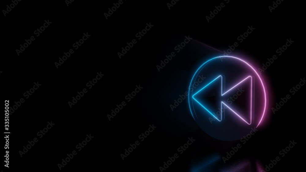 Poster abstract 3d rendering glowing blue purple neon symbol of rewind sign in circle with glowing outlines