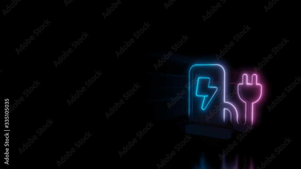Poster abstract 3d rendering glowing blue purple neon symbol of charging station with flash symbol with glo